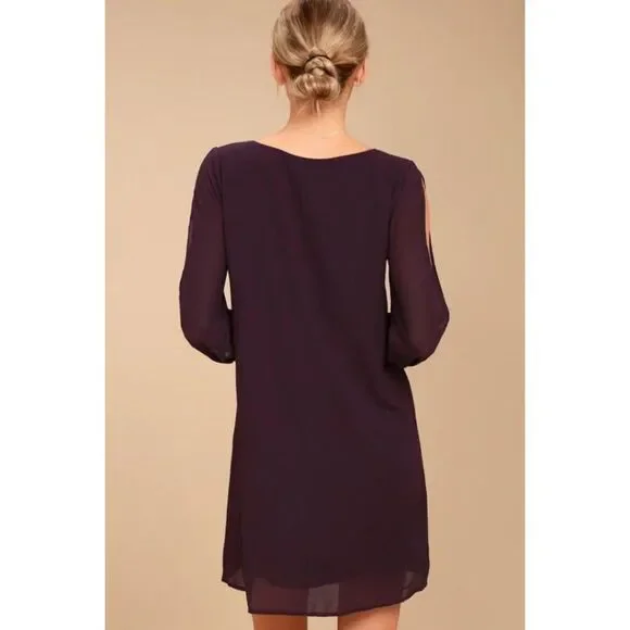 Lulu's Purple Long Sleeve V-Neck Cold Shoulder Shift Dress - Picture 4 of 9
